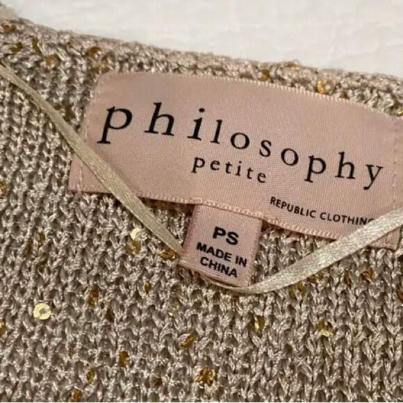 Philosophy sparkling sequin knit sweater gold top size petite small - Picture 4 of 4